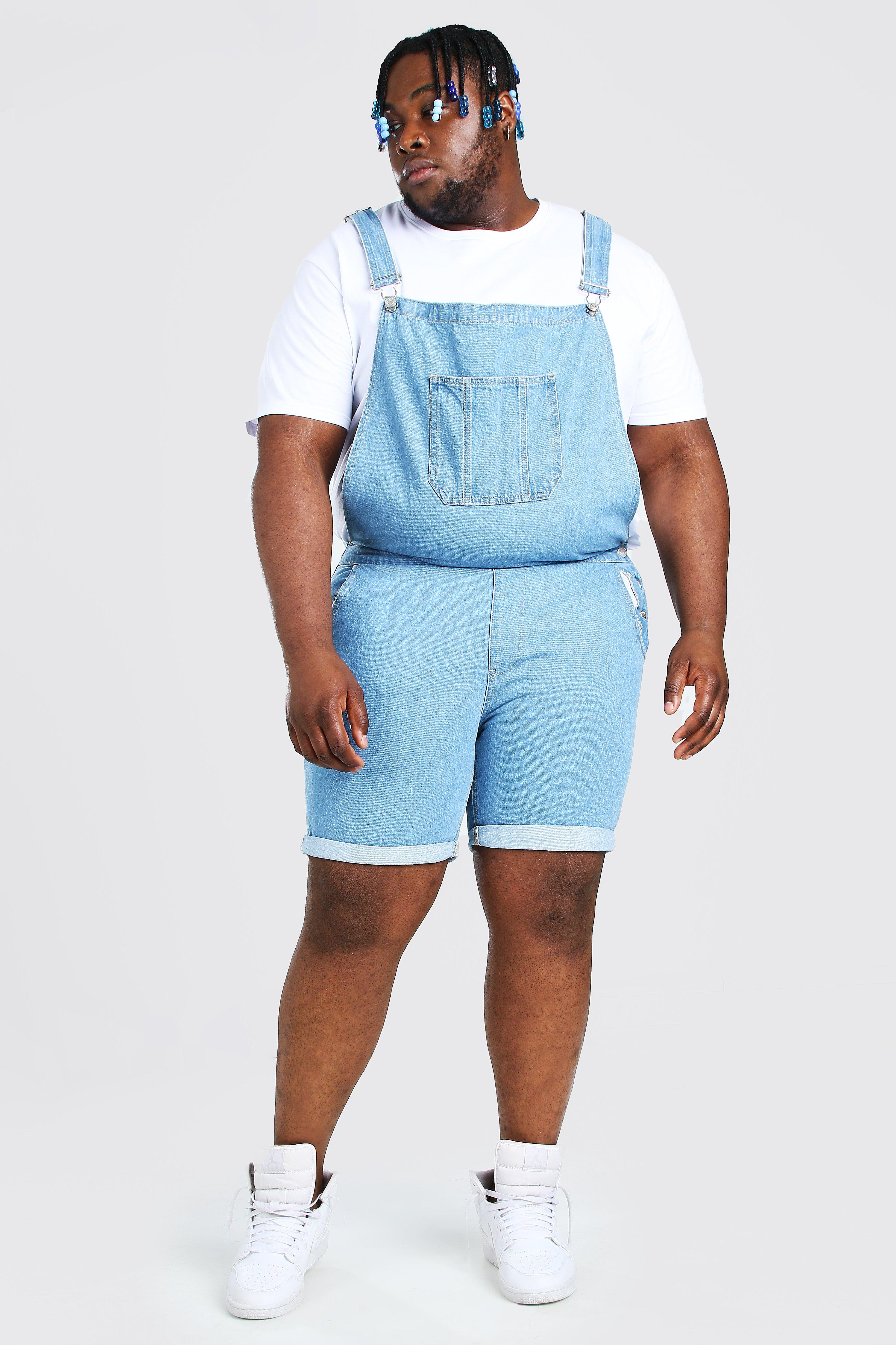 Plus Size Short Denim Dungarees boohooMAN UK